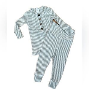 Lou Lou & Company Top + Bottom Set in Ribbed Sage Stripes (3-6 months)